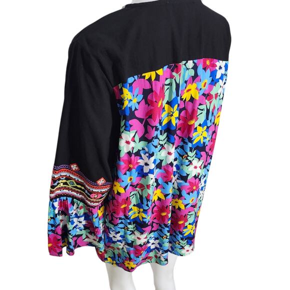 Calessa Womens Black Embroidered Bell Sleeve V-Neck‎ Peasant Tunic Top Size L - Picture 8 of 11
